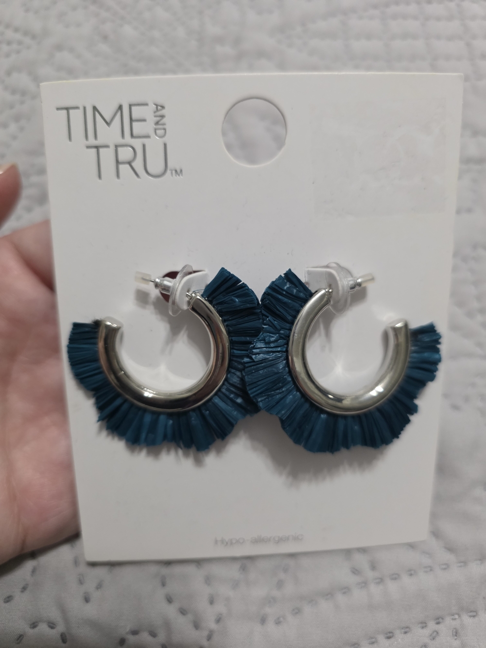 Time and Tru Teal Fringe Hoop Earrings